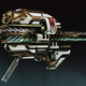 Destiny 2's Gjallarhorn hangs in a dark room while mist comes up around it.